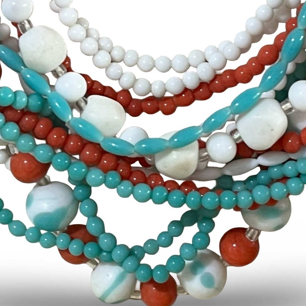 Multicolor Coral Beaded Necklace Marked Japan - Picture 2 of 7